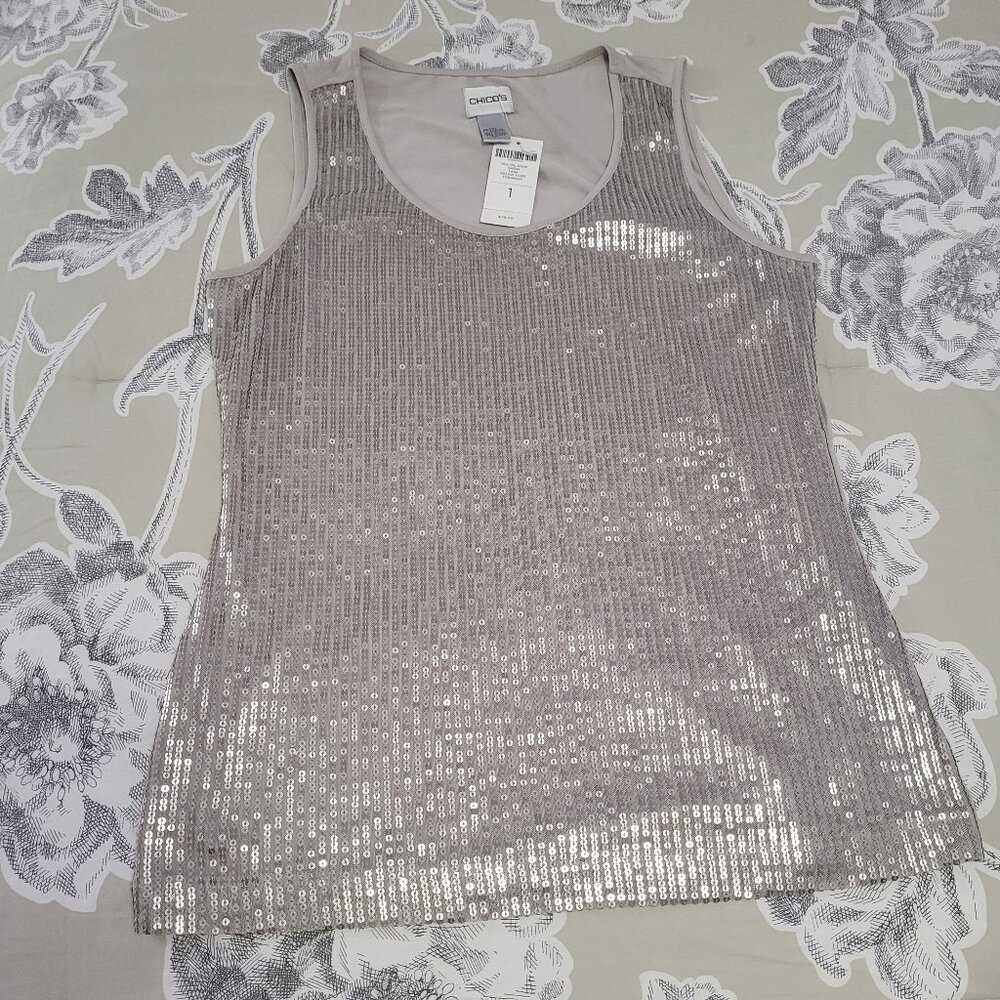 Chico's Taupe Sequin Sleeveless Top/Tank Chico's Size 1 = Small/Medium